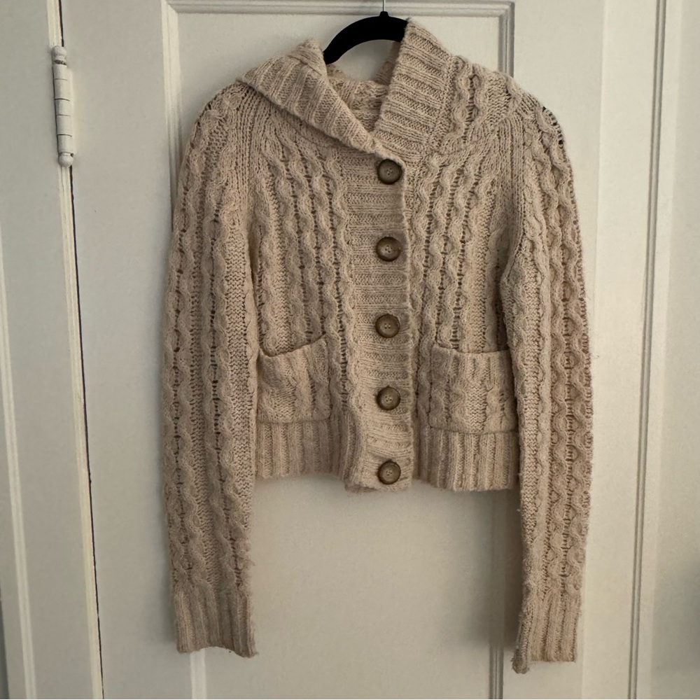 Free People Cable Knit Hooded Cardigan